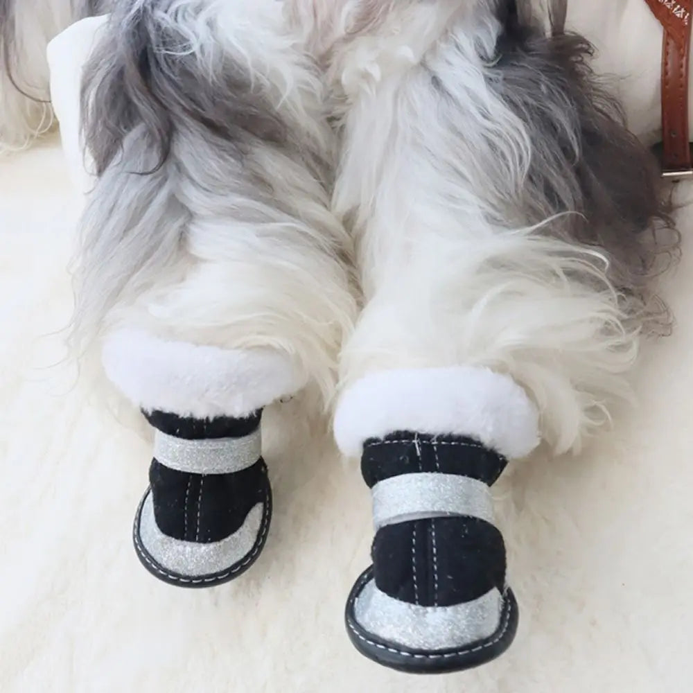 4pcs/set Thickened Dog Snow Boots Windproof Adjustable Non-slip Pet Boots Reflective Soft Dog Warm Shoes for Dogs Puppy