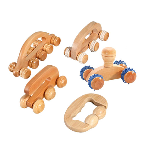 2/4/6/10Wheels Wooden Car Roller Relaxing Hand Massage Tool Arched Handle Massager For Face Neck Head Foot Acupoint Muscle Relax