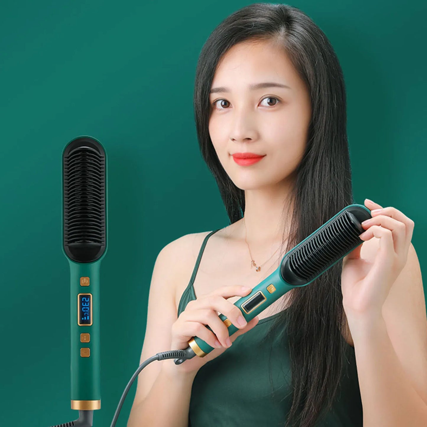 2 In 1 Electric Professional Negative Ion Hair Straightener Brush Curling Comb with Lcd Display Hair Curling Tool Straight Brush