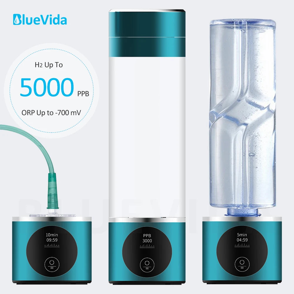 BlueVida New 8th Generation Nano Hydrogen Water Generator Bottle DuPont SPE/PEM Water Hydrogenator With H2 Inhaler-Touch Button