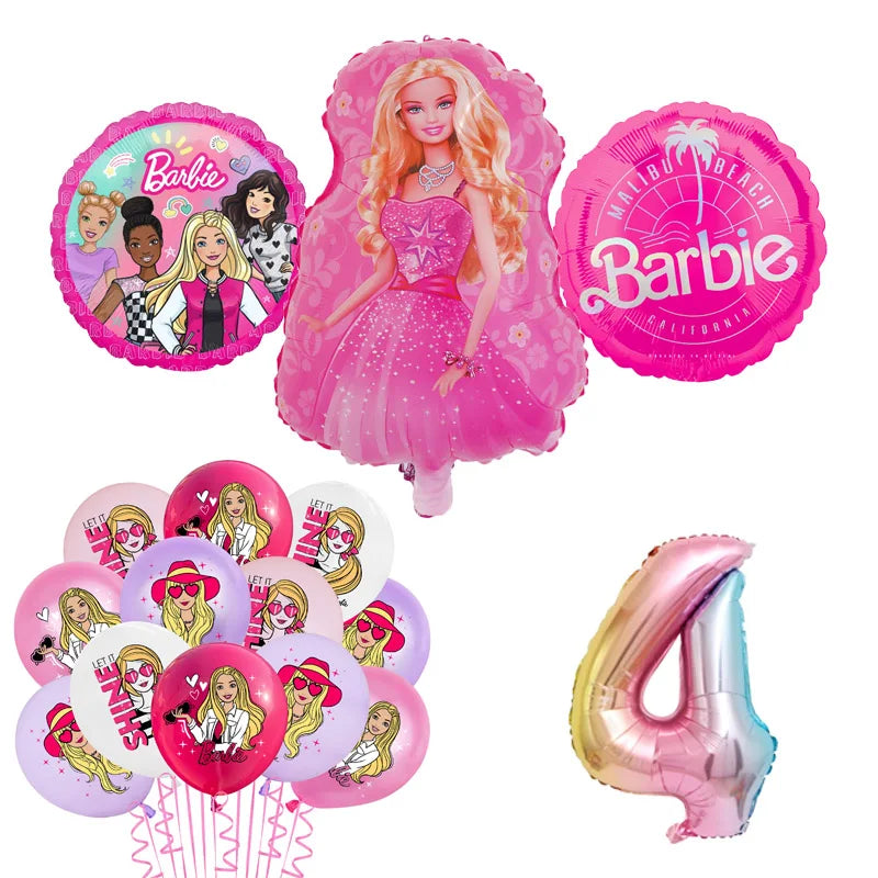 Barbie Birthday Party Supplies Pink Girl Disposable Tableware Banner Cupcake Topper Background Princess Balloons Gift Bag