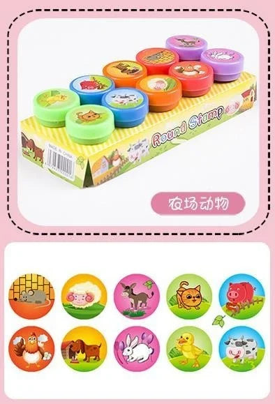 10pcs Assorted Stamps for Kids Self-ink Stamps Children Toy Stamps Smiley Face Seal Scrapbooking DIY Painting Photo Album Decor