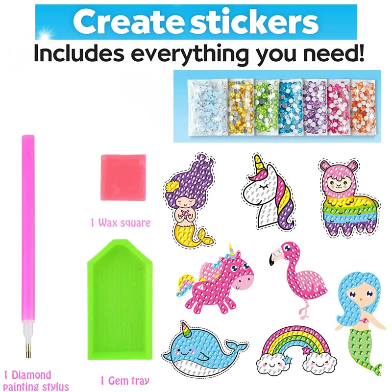 12 Create Big Gem Diamond Painting Sticker Kit Art Craft Girls Boys Unicorn Animal Sealife Magical Mosaic Dot Sticky Toys Gifts