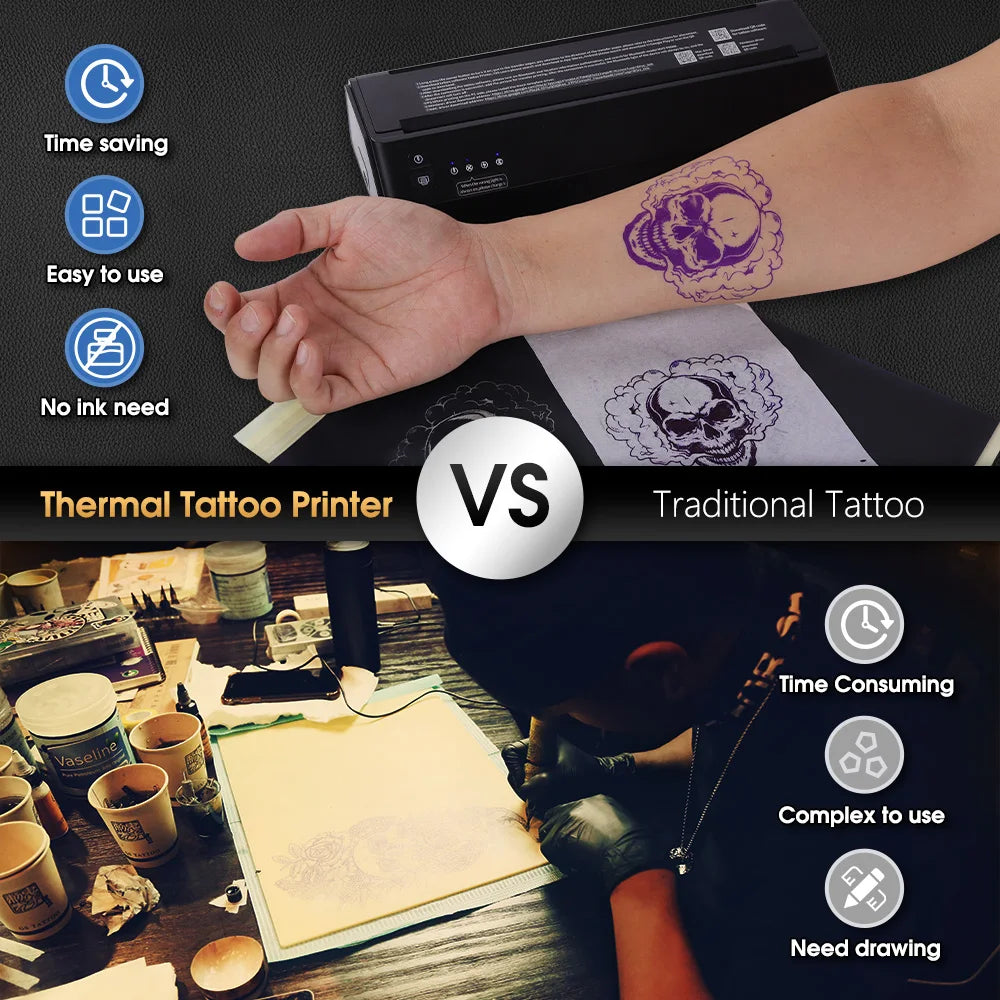 Ambition Portable Wireless Tattoo Printer Thermal Printer Transfer Bluetooth USB Mobile Machine Text PDF Document Maker with Pap