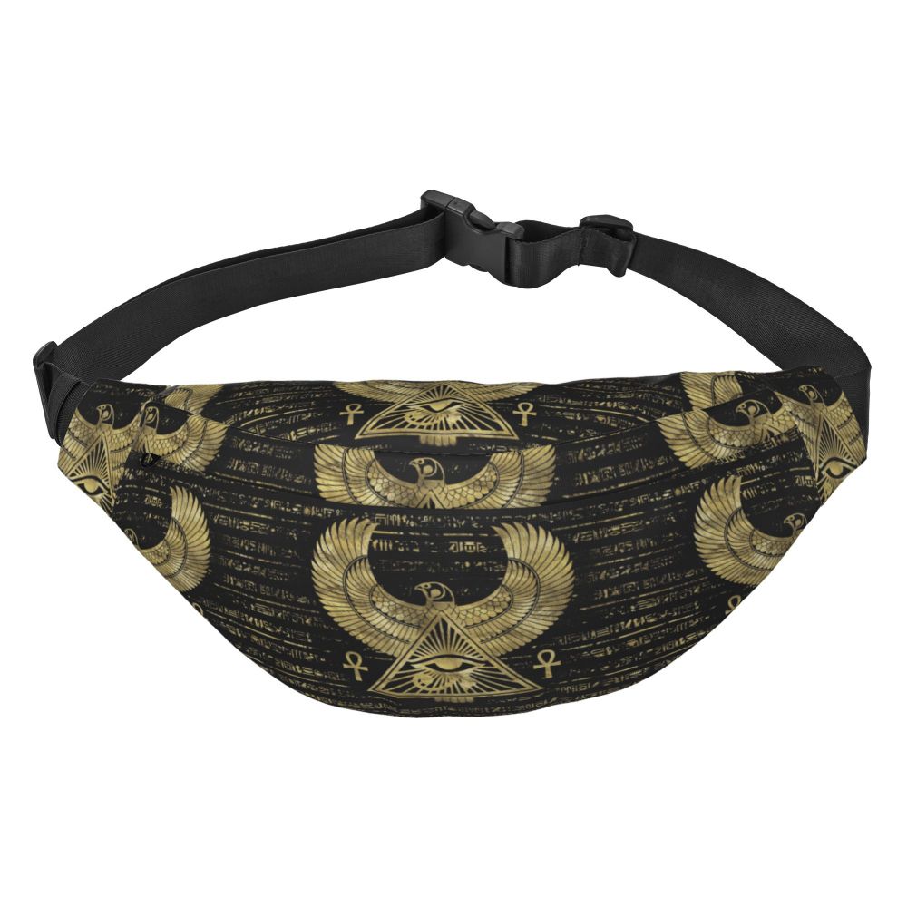 Ancient Gold Pharaoh Egypt King Tut Fanny Bag Custom Egyptian Hieroglyphic Sling Crossbody Waist Pack Hiking Phone Money Pouch