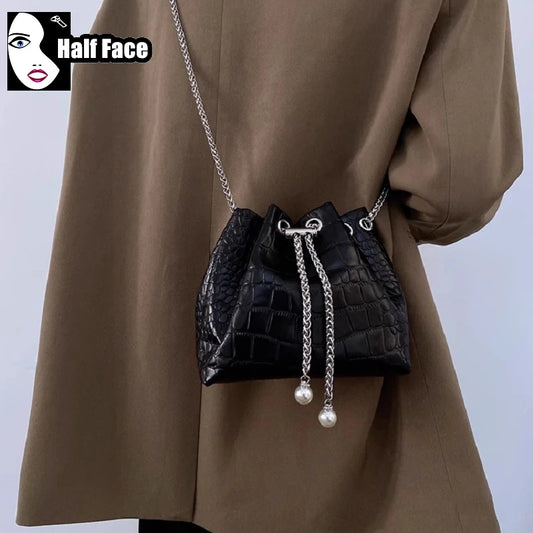 Y2K Girl Harajuku Women’s Gothic Handbags High Street Punk Streetwear  One Shoulder Casual Chains Drawstring Crossbody Bags tote