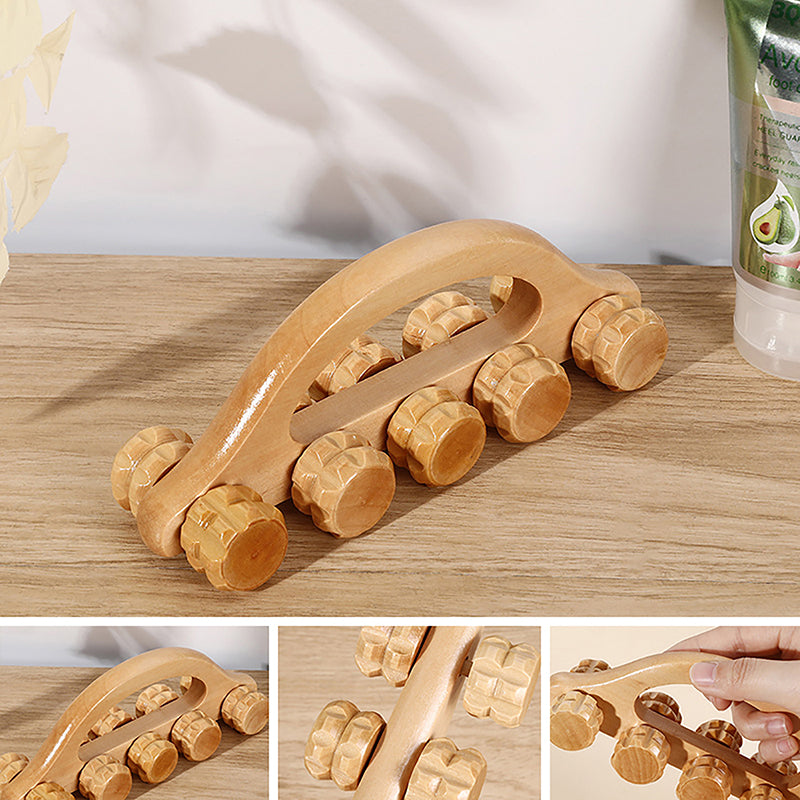 2/4/6/10Wheels Wooden Car Roller Relaxing Hand Massage Tool Arched Handle Massager For Face Neck Head Foot Acupoint Muscle Relax