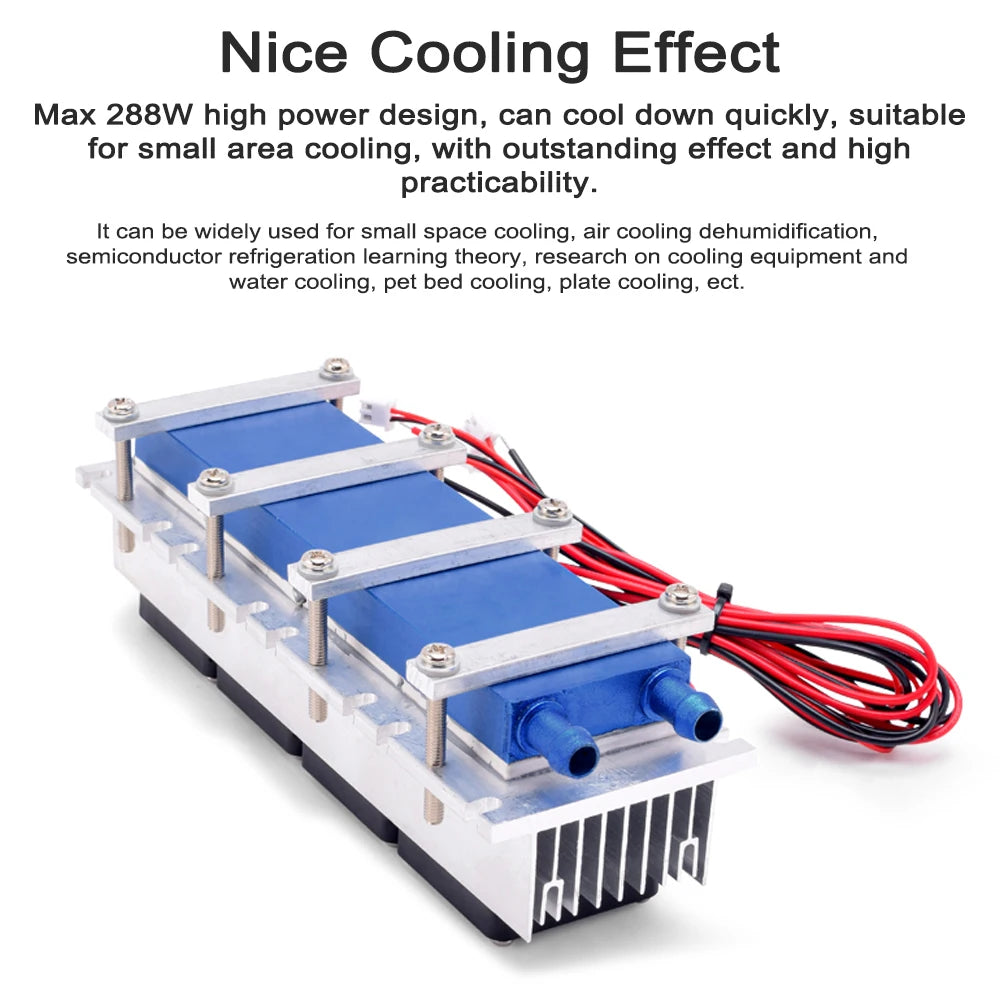 288W/144W Thermoelectric Peltier Refrigeration Cooler 12VDC 30A/15A Semiconductor Cooling System DIY for Air Conditioning Fan