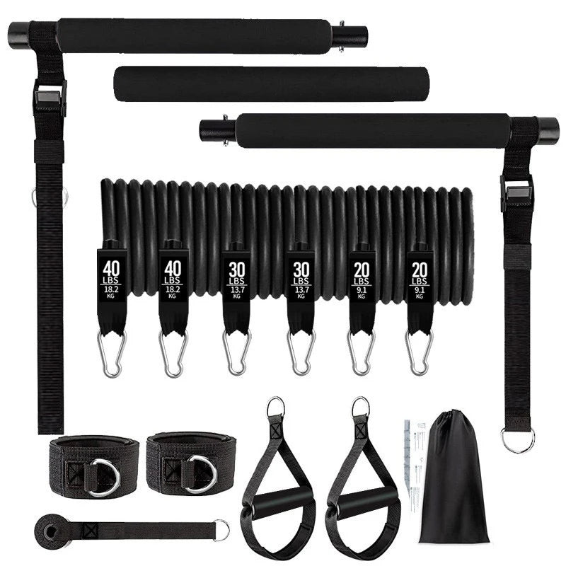 2 in 1 Upgraded Pilates Bar Kit with resistance band exercise bands Natural Latex Heavy-Duty Stainless Steel Yoga Pilates