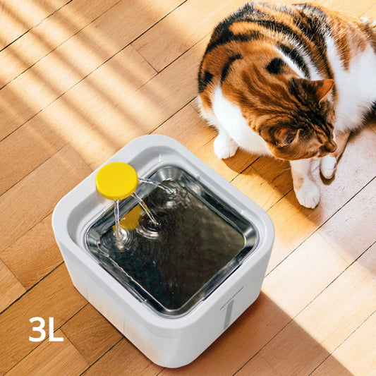 Automatic Cat Water Fountain with Stainless Steel Tray Recirculate Filtering Pet Cats Water Dispenser Auto Cat Drinker