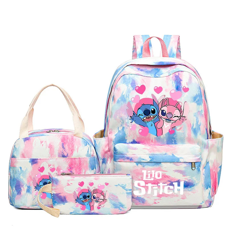 3Pcs/set Disney Lilo Stitch Student Boy Girl Schoolbag Colorful Backpack with Lunch Bag Children Teenager Cartoon School Bookbag