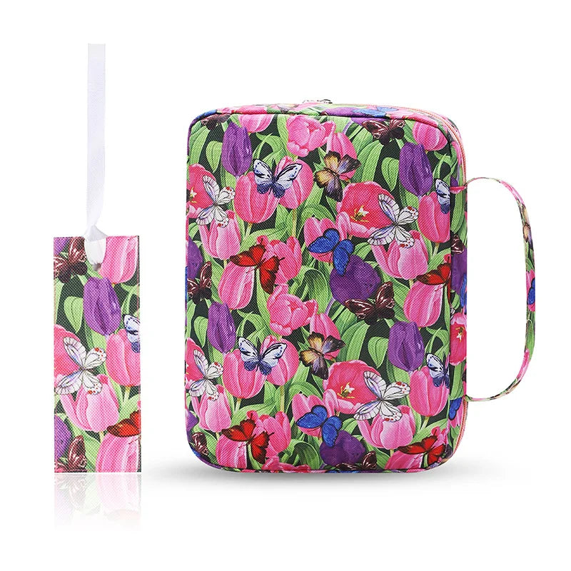 Bible Cover Case Floral Bible Cover Bag for Women, Stylish Functional Portable Bible Carrying Case Pockets Zipper Study