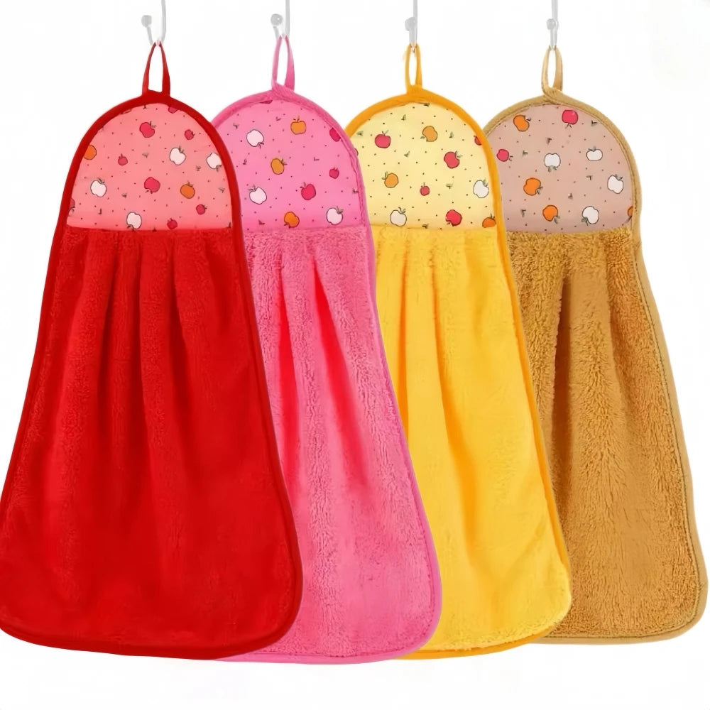 4pcs Coral Velvet Bathroom Supplies, Soft Hand Towel, Absorbent Cloth Dishcloths, Hanging Cloth, Kitchen Accessories