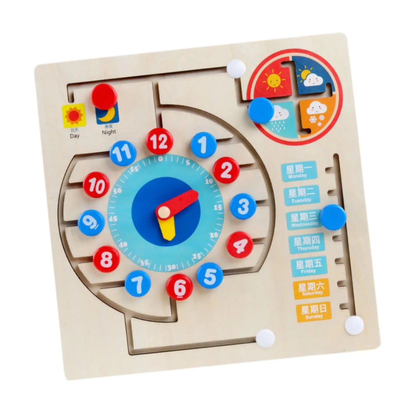 Busy Board Wooden Toys Educational Board Telling Time Life Skills Training Games Wooden Montessori Weather Board for Children