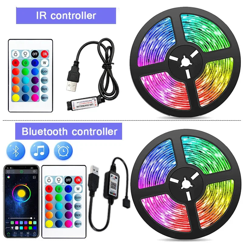 1-30M 5050 RGB LED Strip Light USB Bluetooth 44K Wifi App 5V LED Lights Flexible Luces Led Ribbon RGB TV BackLight Diode Tape