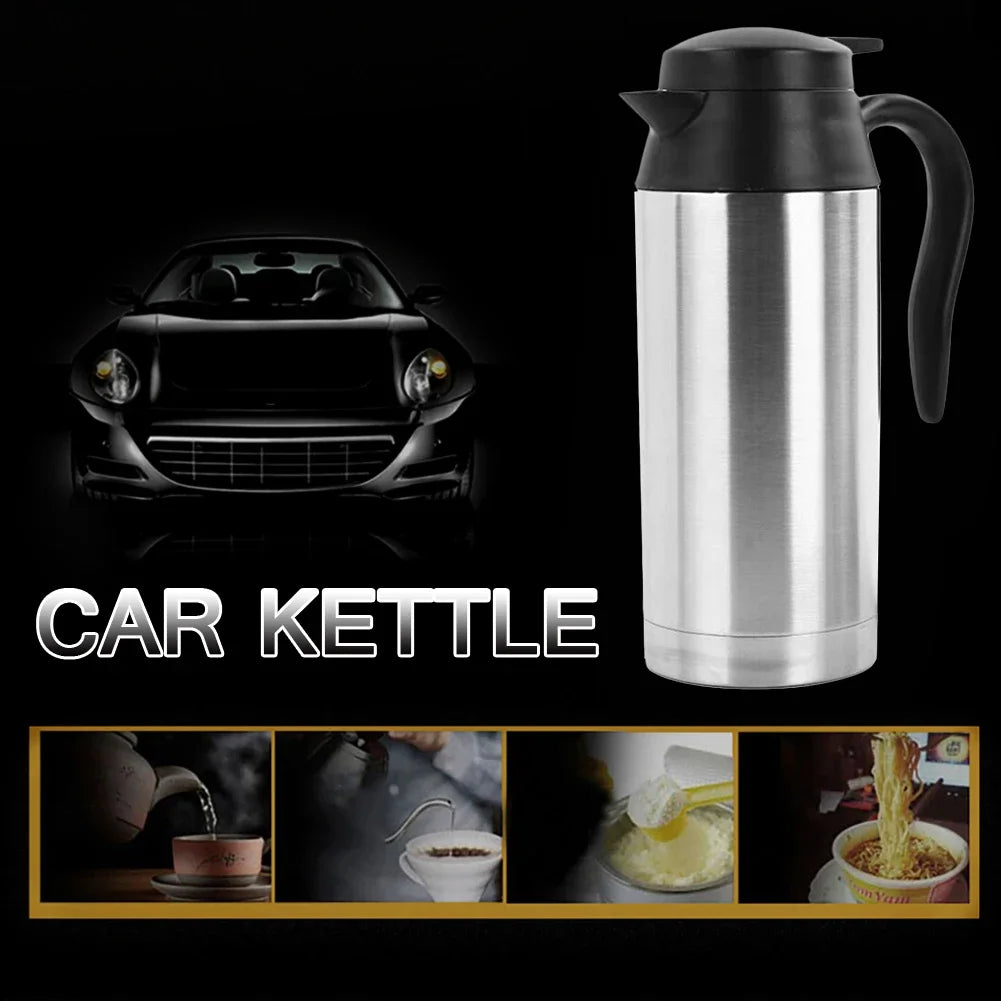 750ML Car Electric Heating Cup Kettle 12/24V Stainless Steel Water Heater Bottle for Tea Coffee Drinking Travel Truck Motorcycle