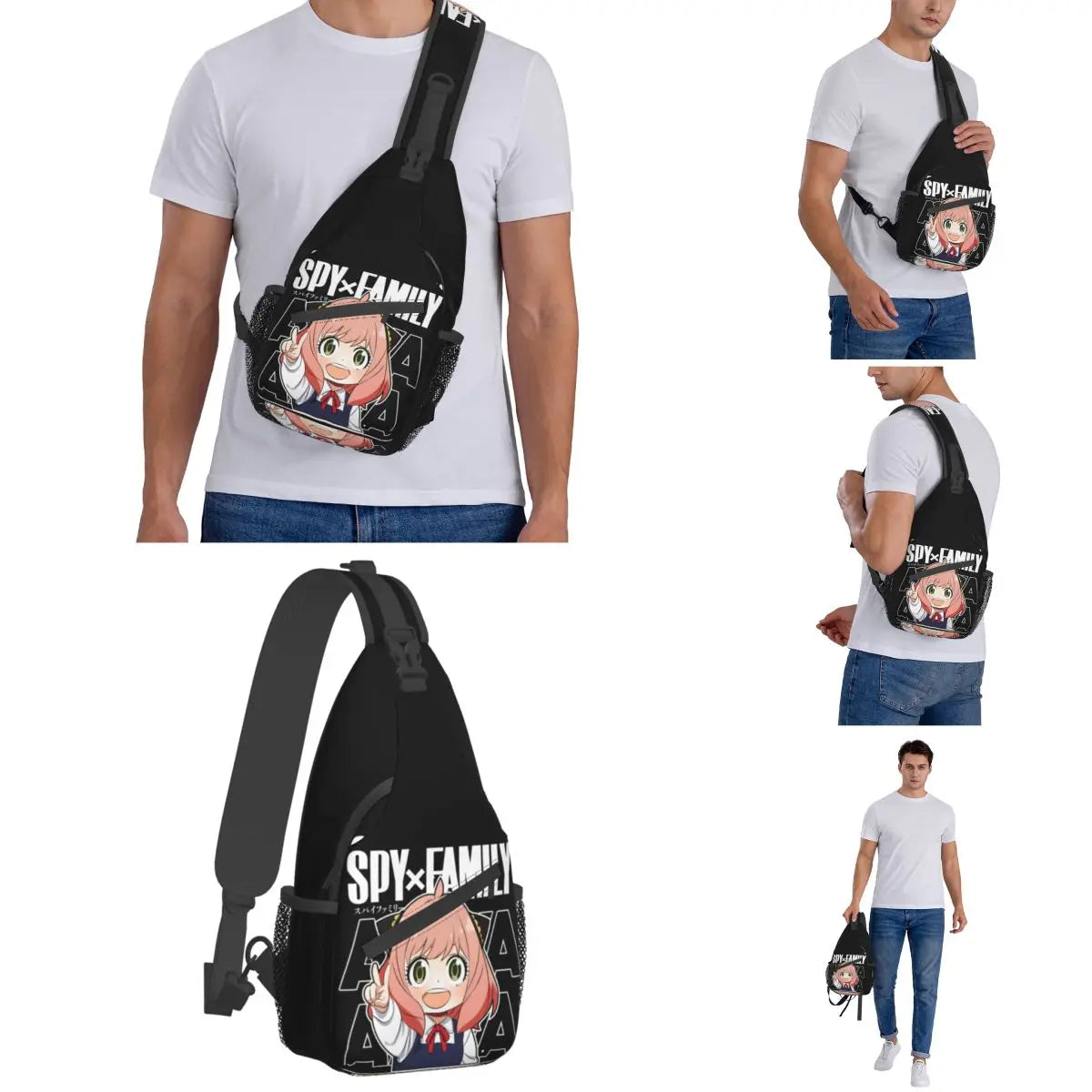 Anime Spy X Family Sling Bag Chest Crossbody Shoulder Sling Backpack Outdoor Hiking Daypacks Anya Forger Cute Pattern Satchel