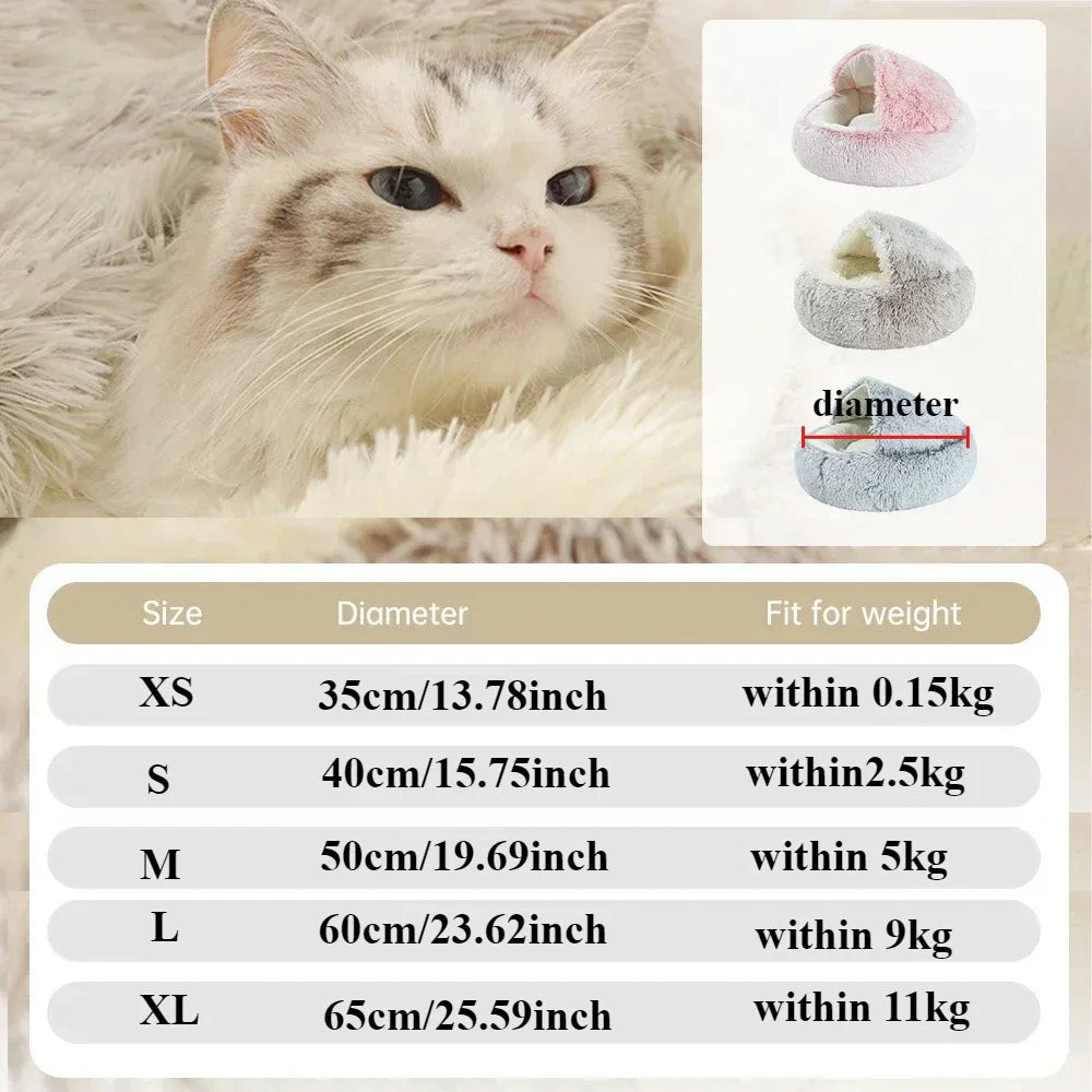 1PC Cat Beds Round Soft Plush Burrowing Cave Hooded Cat Bed Donut for Dogs Cats Comfortable Self Warming Dog Bed Pet Accessories