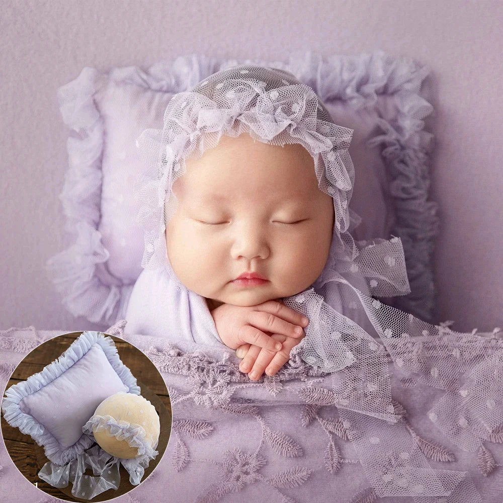 0-1 Month Newborn Baby Photography Props Lace Pillow Hats 2pcs/Set Baby Girl Boy Posing Props Newborn Picture Props Accessories