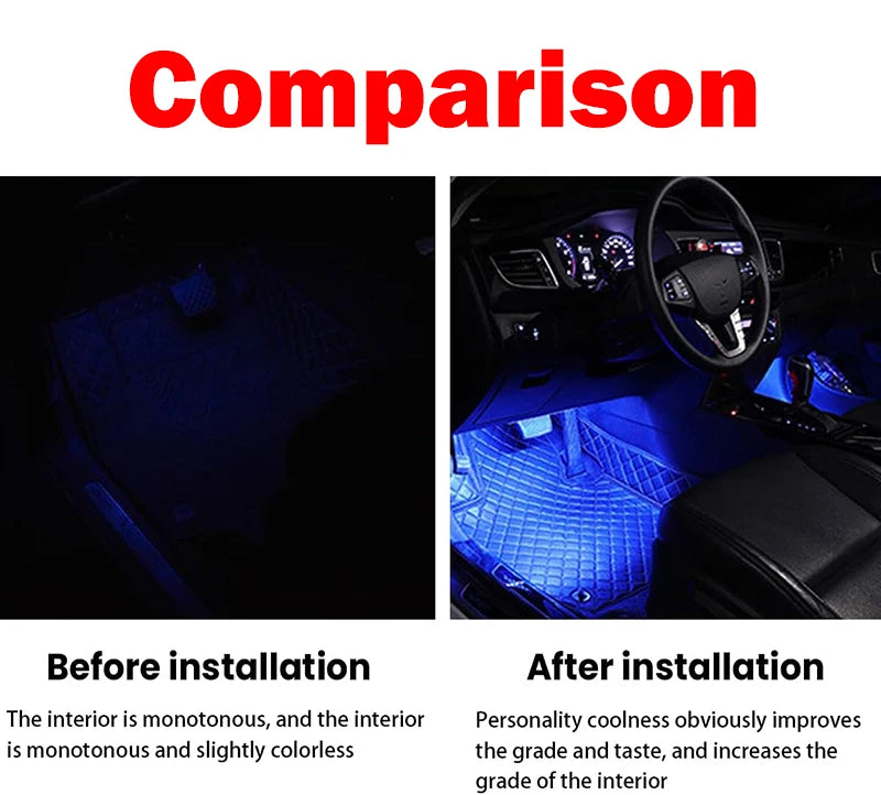 Car Foot Ambient Light Car Foot Lamp LED Foot Light Car Interior Atmosphere Backlight Mood Foot Light 4 In 1 RGB Decorative Lamp