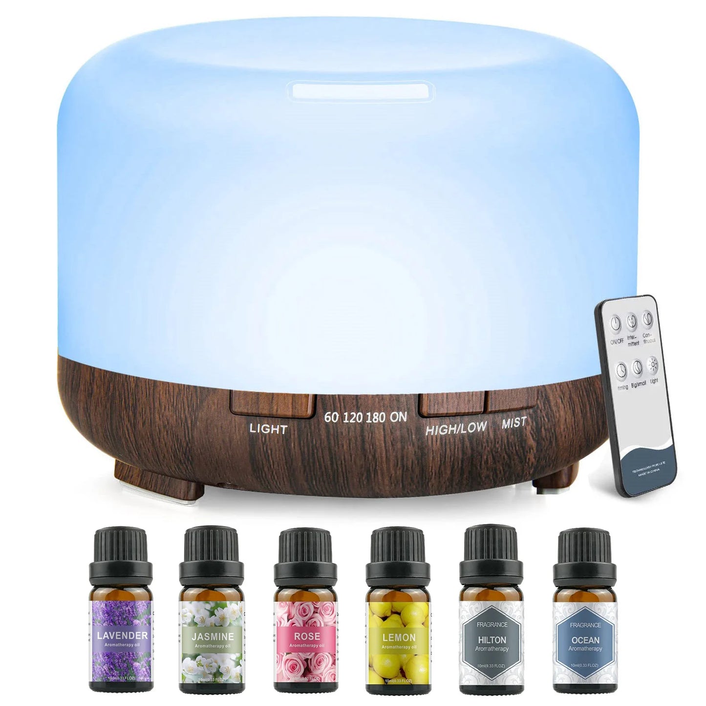 500ML Aroma Diffuser (Oils Optional), 5V 2A Essential Oil Aromatherapy Diffuser Humidifier with Remote Control  for Home Office