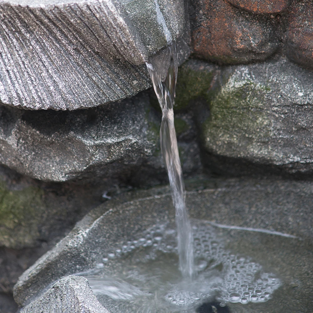 19x15x31.5" Indoor Outdoor Stone Water Fountain,  4-Tier Polyresin Cascading Rock Bowl Freestanding Fountain with LED Ligh