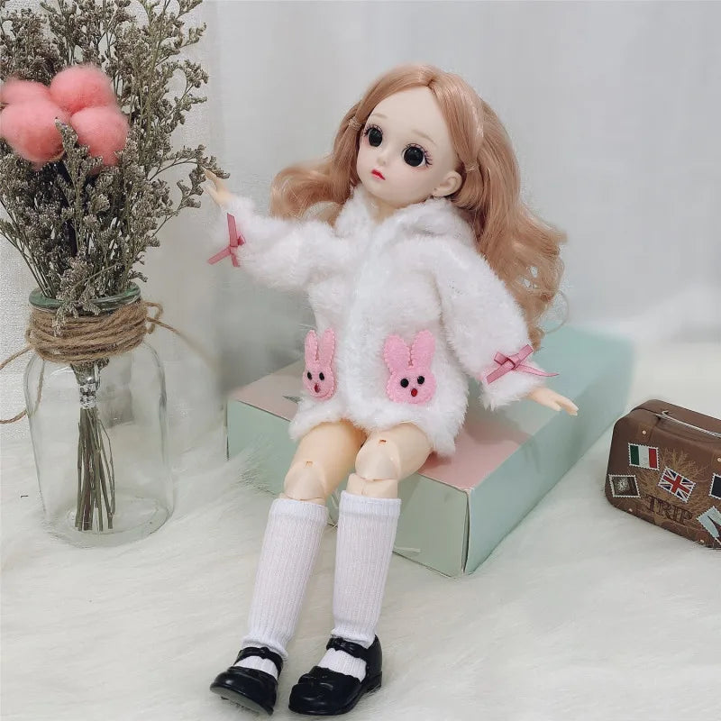 30cm Bjd Doll 12 Moveable Joints 1/6 Girl's Dress 3D Brown Eyes Toy with Clothes Shoes Kids Toys for Girl Children Gift