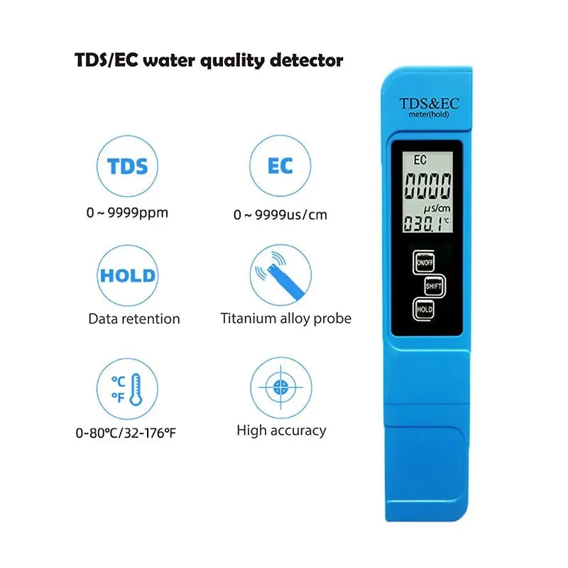 2pcs TDS PH Meter Digital Water Tester 0.01ph High Accuracy PH Meter 0-9990ppm Temperature TEMP PPM Tester