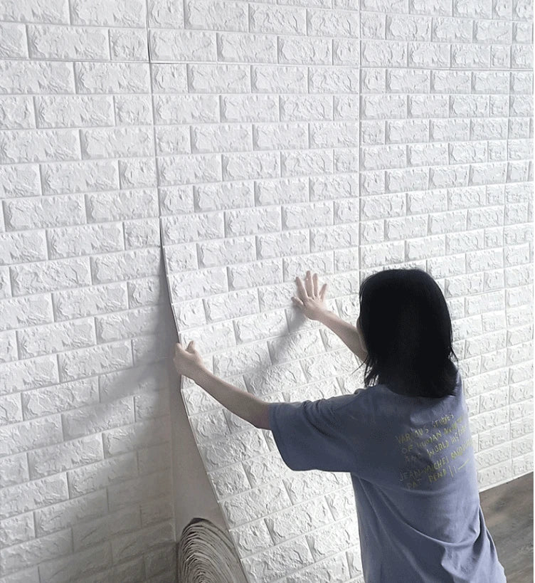 70cm*2m 3D Soft Foam Brick Wallpaper Sticker Roll DIY Self Adhesive Living Room Home Kitchen Bathroom Decorative Wall Paper