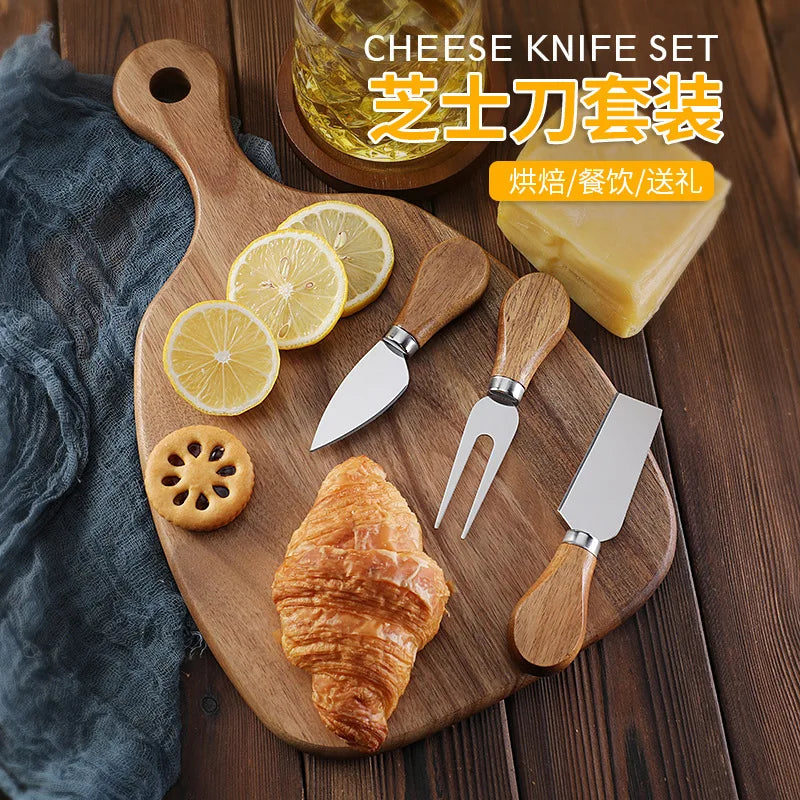 Acacia wood cutting board cutting board steak western fruit chopping board   set cheese knife three-piece set