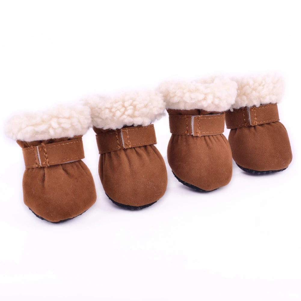 4Pcs Pet Dog Snow Boots Autumn Winter Warm Plush Dog Shoes for Small Medium Dog Cats S-XL Soft with Non-Slip Soles