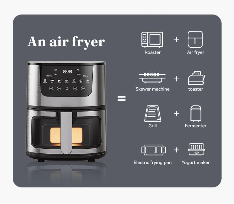 2024 New 4L Large Capacity Household Automatic Intelligent Air Fryer Visual Window Design Touch Screen Stainless Steel Oven