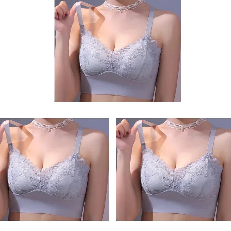 3pcs Ice Silk Seamless Lace Bra No Steel Ring Comfortable Large Size Bra vest bra Gather Anti Sagging Underwear