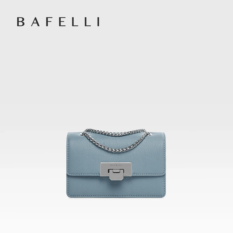 BAFELLI MINI CHAIN BAG WOMEN'S 2024 NEW HANDBAG FASHION SHOULDER CROSSBODY STYLIST COLLOCATION BOX PURSE LUXURY SILVER LEATHER