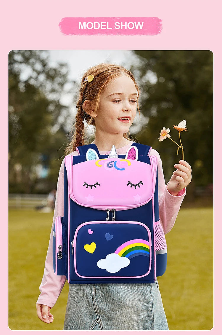 Children's Elementary School Students Schoolbag Girls 1,2,3,4,5,6 Grades 6-12 Years Old Shoulders Backpack Cute Waterproof Light