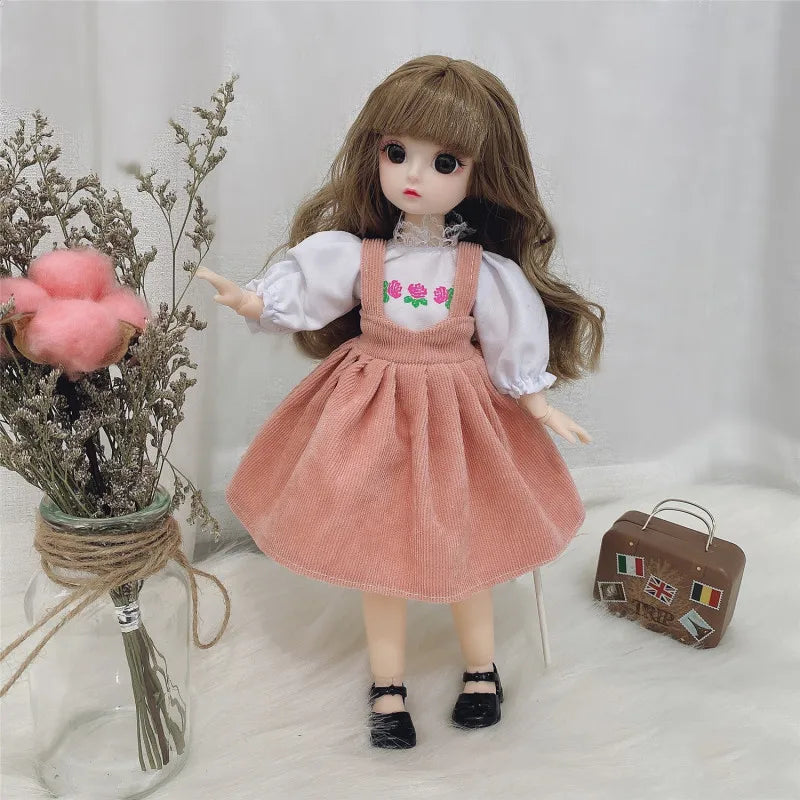 30cm Bjd Doll 12 Moveable Joints 1/6 Girl's Dress 3D Brown Eyes Toy with Clothes Shoes Kids Toys for Girl Children Gift