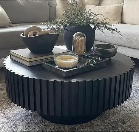 39.37'' Round Coffee Table Modern Wood Coffee Table for Living Room, Contemporary Circle Fluted Drum Coffee Table, No Assembly