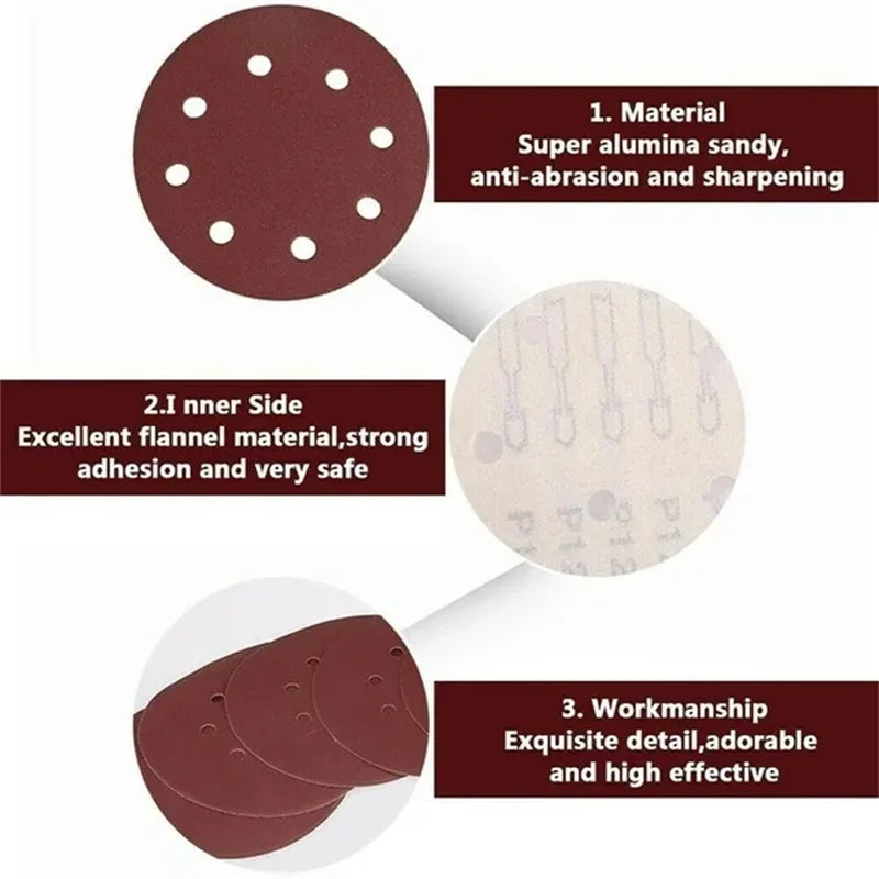 8 Hole 125mm Sandpaper Woodworking Metal Grinding Disc Abrasive Polishing Tool 40/1000/2000 Grit Sanding Discs