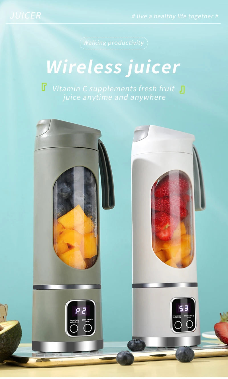 450mL Portable Fruit Juicer with 8 Page Blade Home USB Rechargeable Large Capacity with Digital Display Juice Maker Machine