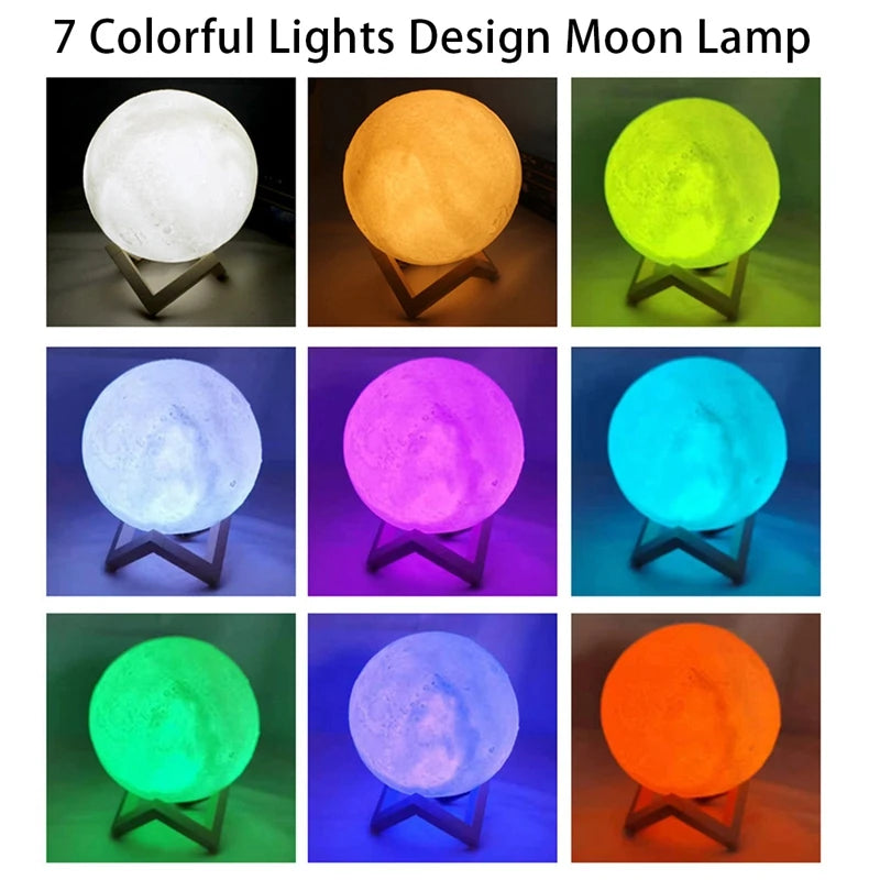 8cm Moon Lamp LED Night Light Battery Powered With Stand Starry Lamp Bedroom Decor Night Lights Kids Gift Moon Lamp