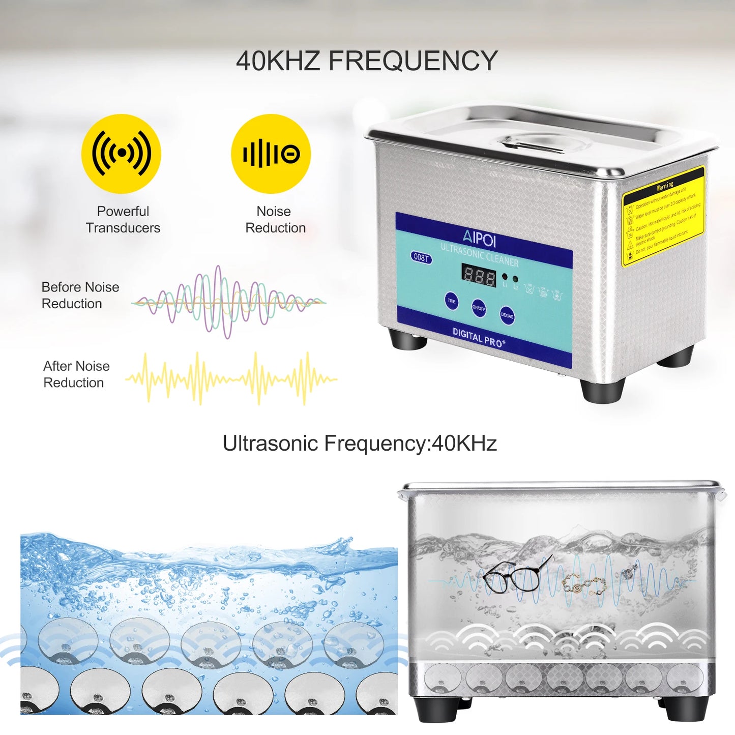 AIPOI Ultrasonic Cleaner 800ml, 40KHz, for Eyeglasses, Glasses, Sunglasses,Jewelry, Watches, Dentures Home Appliance